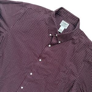 LL Bean Traditional‎ Fit Men's Checkered Burgundy Gingham Button Up Shirt XL-Reg